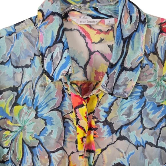 Erin London Floral Bohemian Art To Wear Semi Sheer Blouse Abstract Artsy Fairy L - Picture 2 of 13